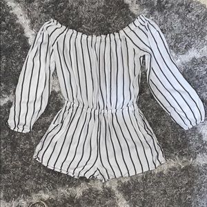 White and navy striped romper